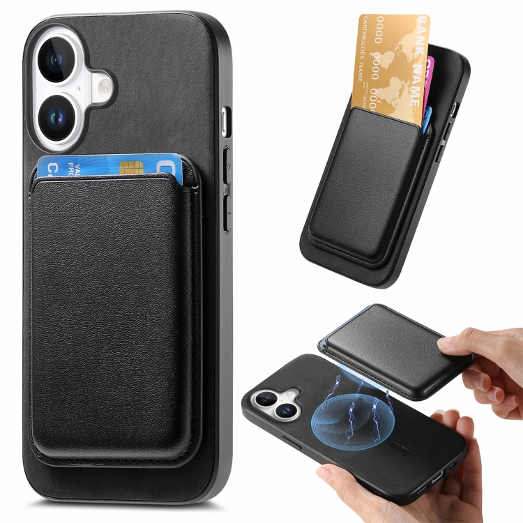 

For iPhone 16 Plus Retro Magsafe Card Bag PU Back Cover Phone Case(Black)