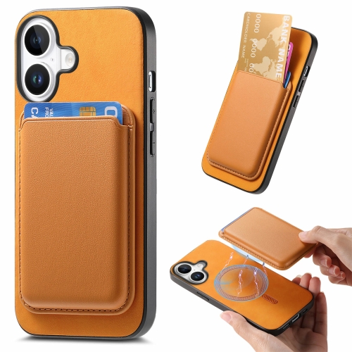

For iPhone 16 Retro Magsafe Card Bag PU Back Cover Phone Case(Yellow)