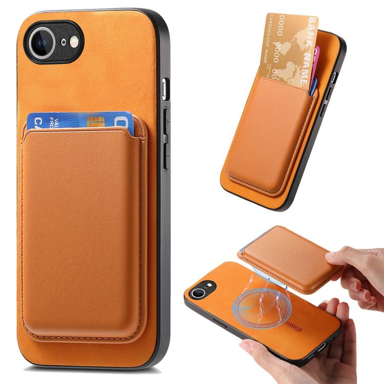 

For iPhone 16e Retro Magsafe Card Bag PU Back Cover Phone Case(Yellow)