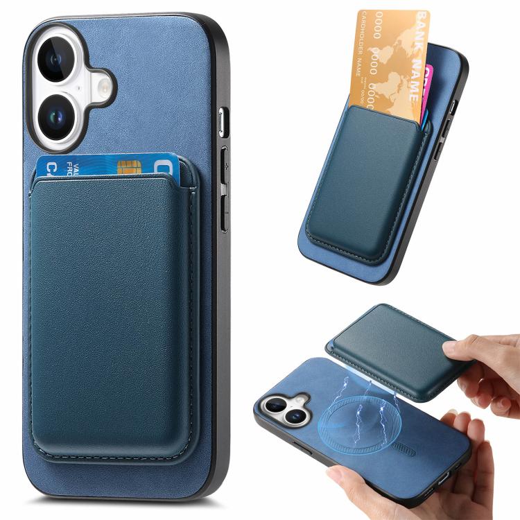 

For iPhone 17 Retro Magsafe Card Bag PU Back Cover Phone Case(Blue)