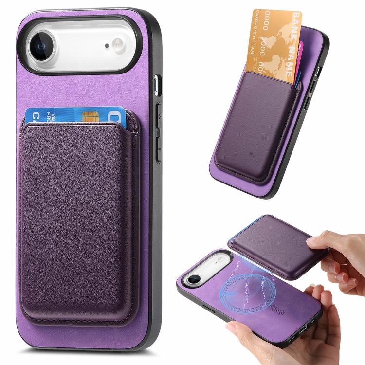 

For iPhone Air Retro Magsafe Card Bag PU Back Cover Phone Case(Purple)
