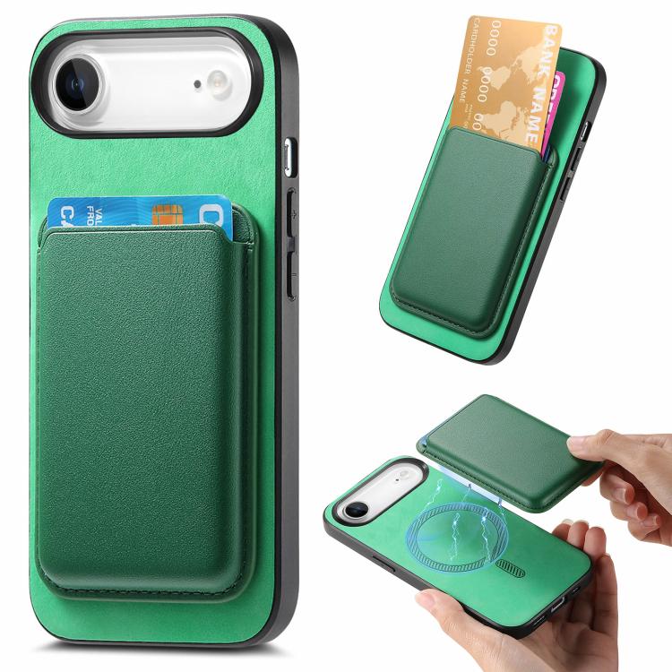 

For iPhone Air Retro Magsafe Card Bag PU Back Cover Phone Case(Green)
