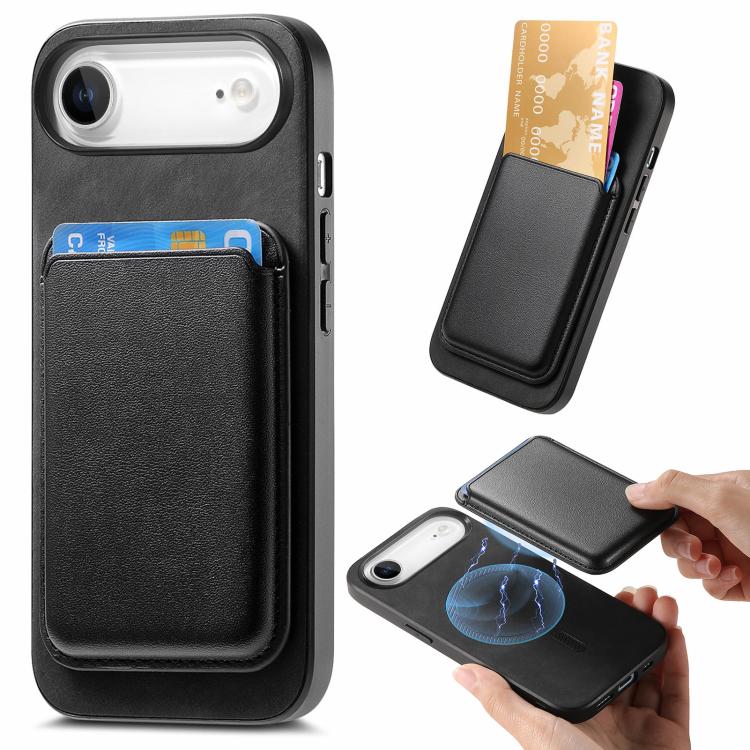 

For iPhone Air Retro Magsafe Card Bag PU Back Cover Phone Case(Black)