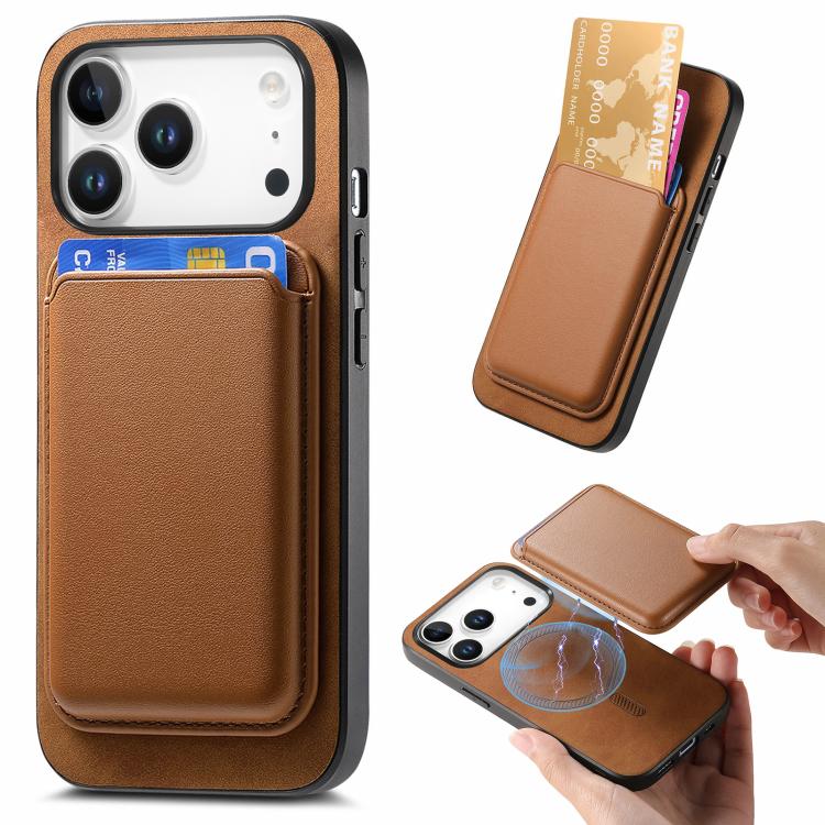 

For iPhone 17 Pro Retro Magsafe Card Bag PU Back Cover Phone Case(Brown)
