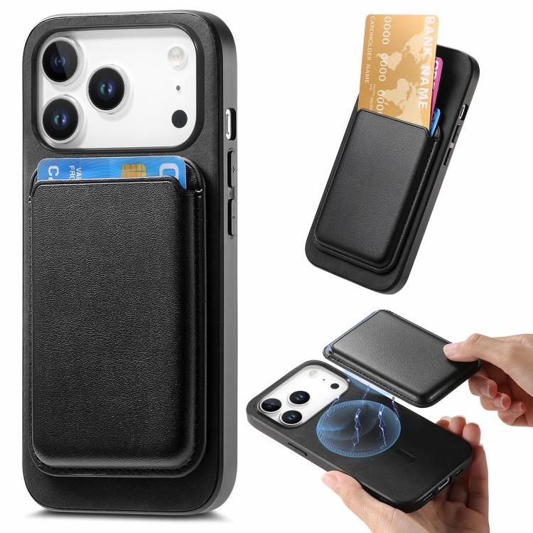 

For iPhone 17 Pro Retro Magsafe Card Bag PU Back Cover Phone Case(Black)