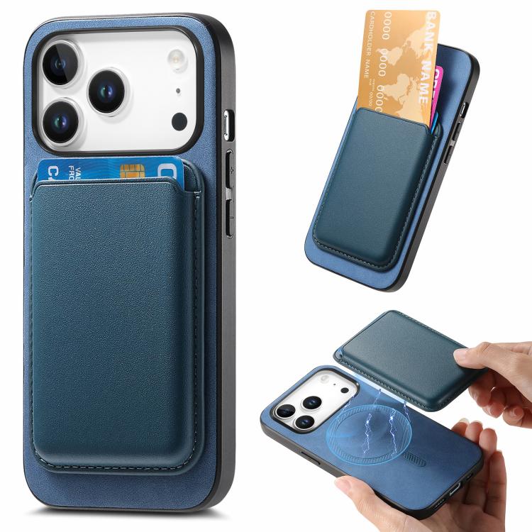 

For iPhone 17 Pro Max Retro Magsafe Card Bag PU Back Cover Phone Case(Blue)