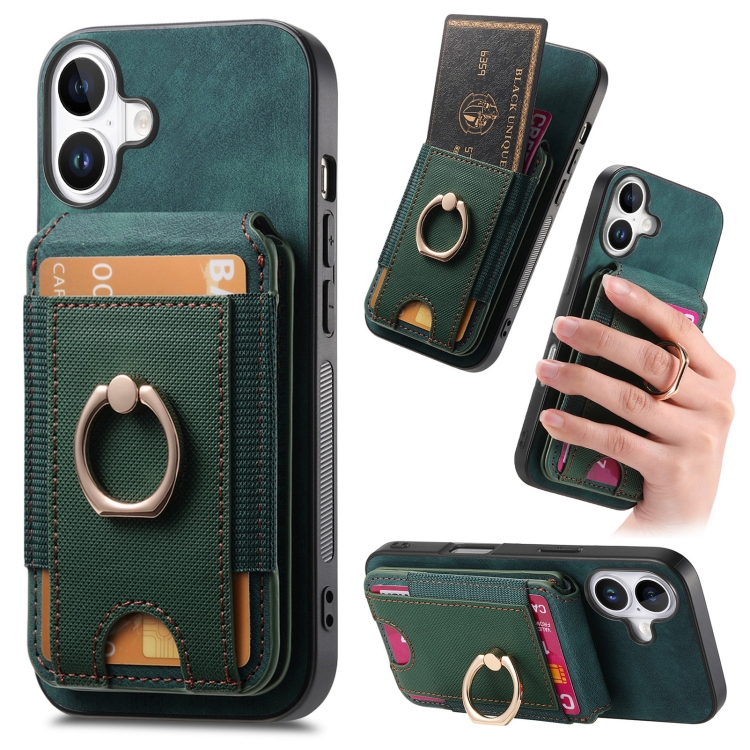 

For iPhone 16 Plus Retro Splitable Magnetic Stand Card Bag Leather Phone Case(Green)