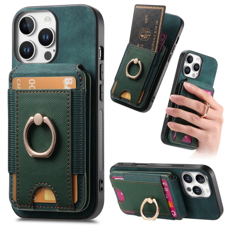 

For iPhone 16 Pro Retro Splitable Magnetic Stand Card Bag Leather Phone Case(Green)