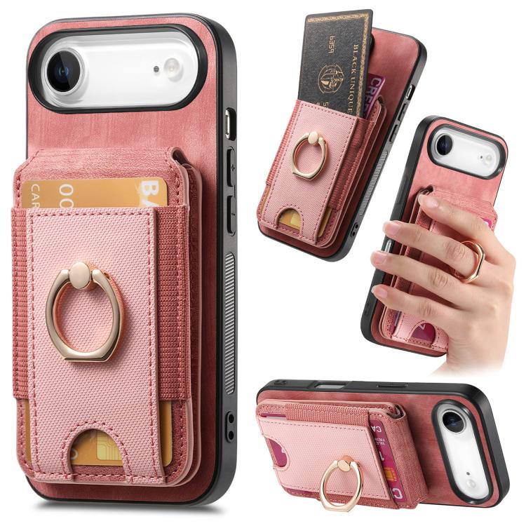 

For iPhone Air Retro Splitable Magnetic Stand Card Bag Leather Phone Case(Pink)