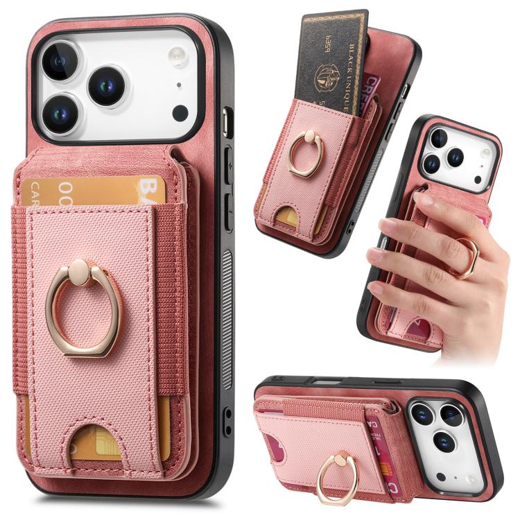 

For iPhone 17 Pro Max Retro Splitable Magnetic Stand Card Bag Leather Phone Case(Pink)