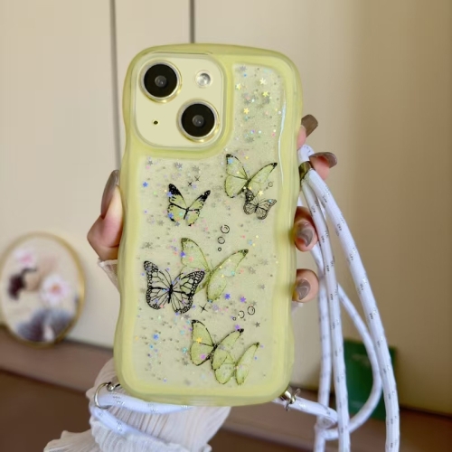 

For iPhone 14 Plus Crossbody Wave Edge Butterfly TPU Phone Case(Yellow)