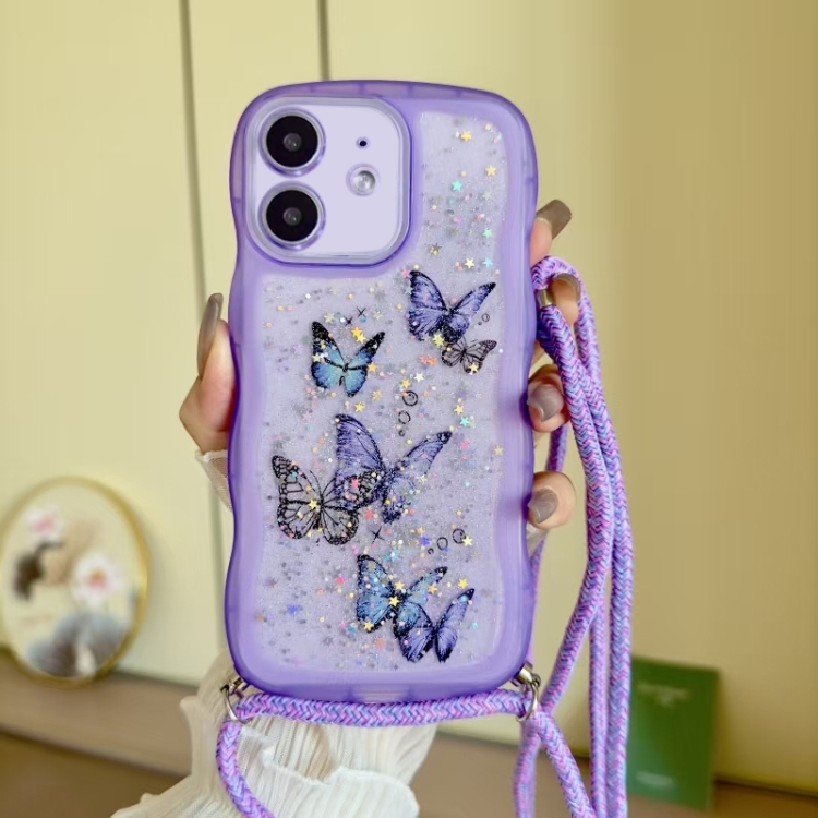 

For iPhone 11 Crossbody Wave Edge Butterfly TPU Phone Case(Purple)