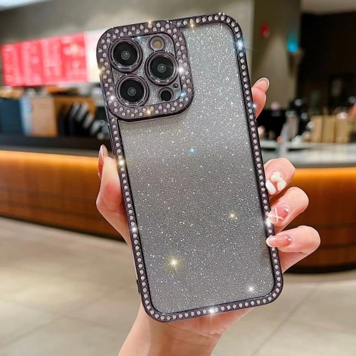 

For iPhone 16 Pro Max Diamond Gradient Glitter Plated TPU Phone Case(Black)