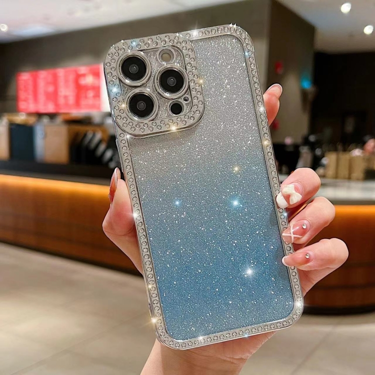 

For iPhone 16 Pro Diamond Gradient Glitter Plated TPU Phone Case(Blue)