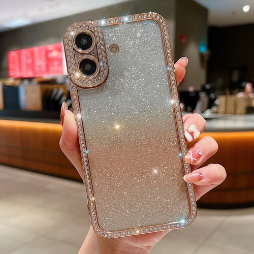 

For iPhone 16 Plus Diamond Gradient Glitter Plated TPU Phone Case(Gold)