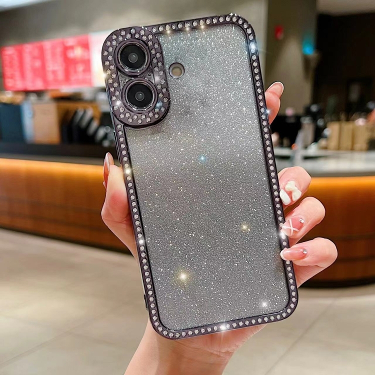 

For iPhone 16 Diamond Gradient Glitter Plated TPU Phone Case(Black)