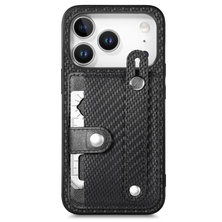 

For iPhone 17 Pro Max Wristband Kickstand Card Wallet Back Phone Case with Tool Knife(Black)
