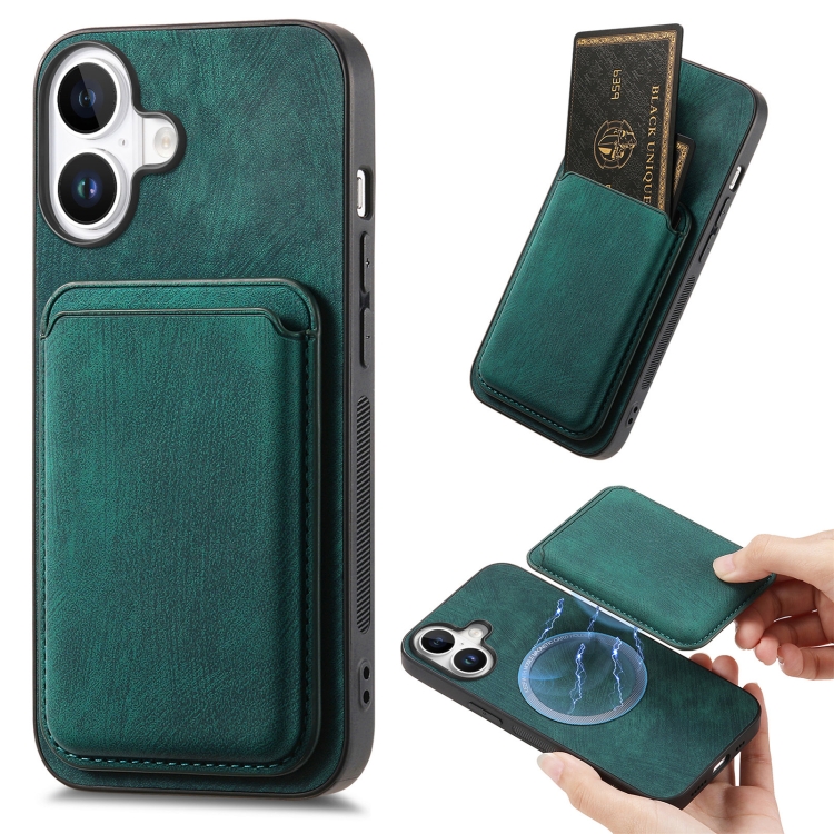 

For iPhone 16 Retro Leather Card Bag Magnetic Phone Case(Green)