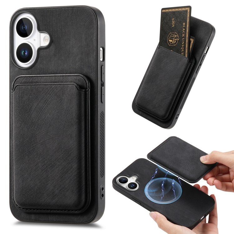

For iPhone 16 Retro Leather Card Bag Magnetic Phone Case(Black)