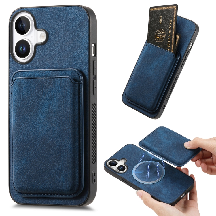 

For iPhone 16 Plus Retro Leather Card Bag Magnetic Phone Case(Blue)
