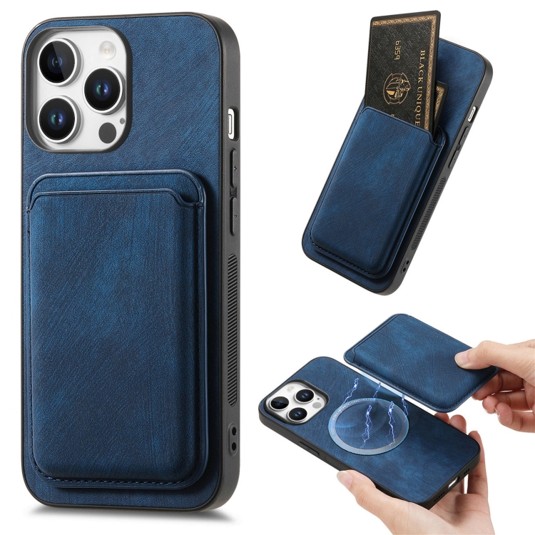 

For iPhone 16 Pro Retro Leather Card Bag Magnetic Phone Case(Blue)