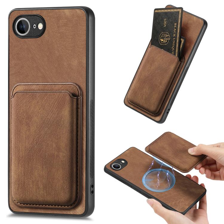 

For iPhone 16e Retro Leather Card Bag Magnetic Phone Case(Brown)
