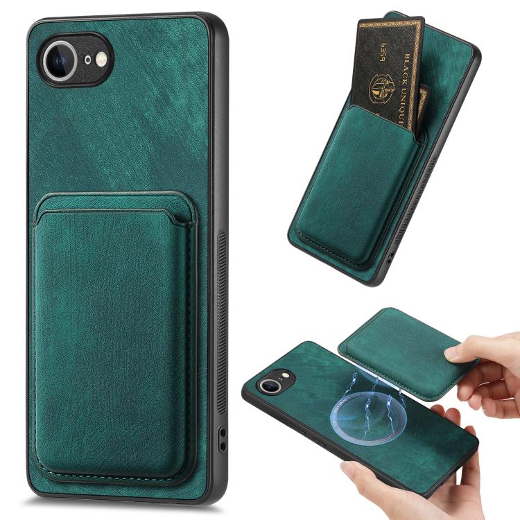

For iPhone 16e Retro Leather Card Bag Magnetic Phone Case(Green)