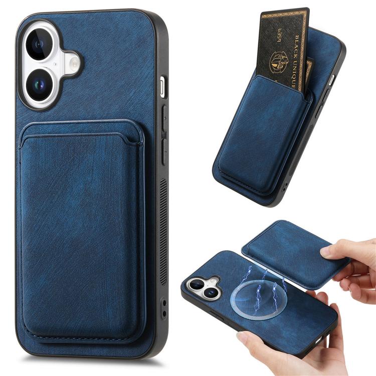 

For iPhone 17 Retro Leather Card Bag Magnetic Phone Case(Blue)