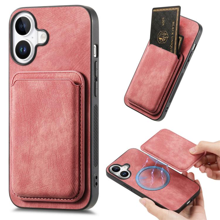 

For iPhone 17 Retro Leather Card Bag Magnetic Phone Case(Pink)