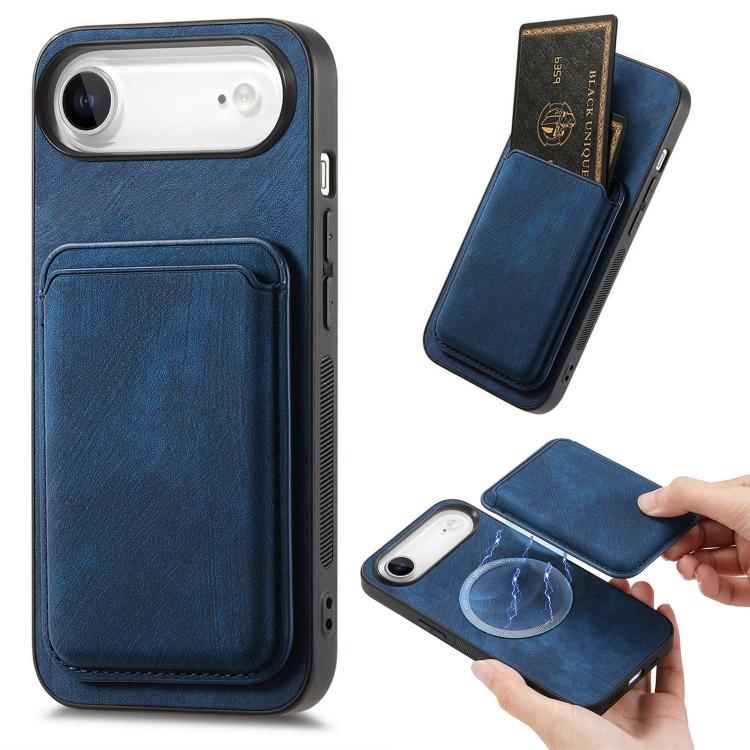 

For iPhone Air Retro Leather Card Bag Magnetic Phone Case(Blue)