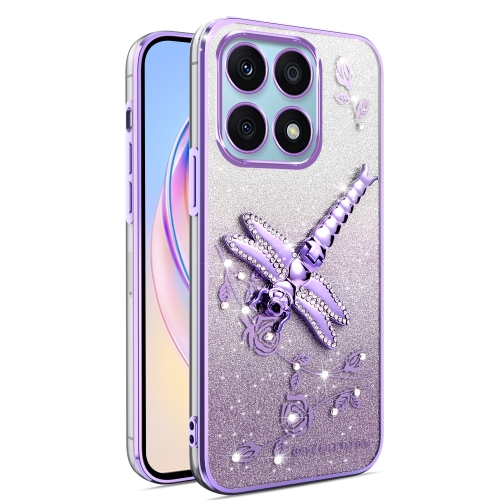 

For Xiaomi 14 Pro Gradient Glitter Immortal 3D Dragonfly Holder Plated Phone Case(Purple)