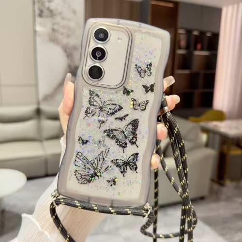 

For Samsung Galaxy S23 5G Crossbody Wave Edge Butterfly TPU Phone Case(Black)