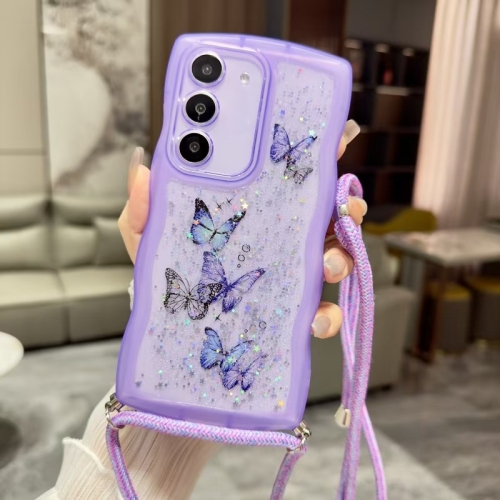 

For Samsung Galaxy S23 5G Crossbody Wave Edge Butterfly TPU Phone Case(Purple)