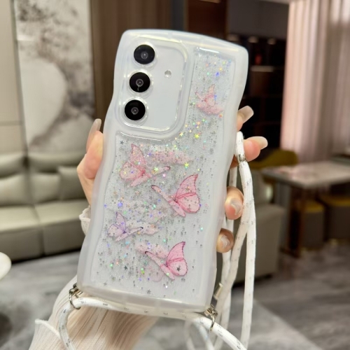 

For Samsung Galaxy S24+ 5G Crossbody Wave Edge Butterfly TPU Phone Case(White)