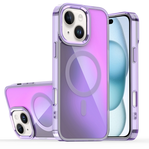 

For iPhone 15 Plus Bright Shadow Magsafe Discoloration Phone Case(Purple)