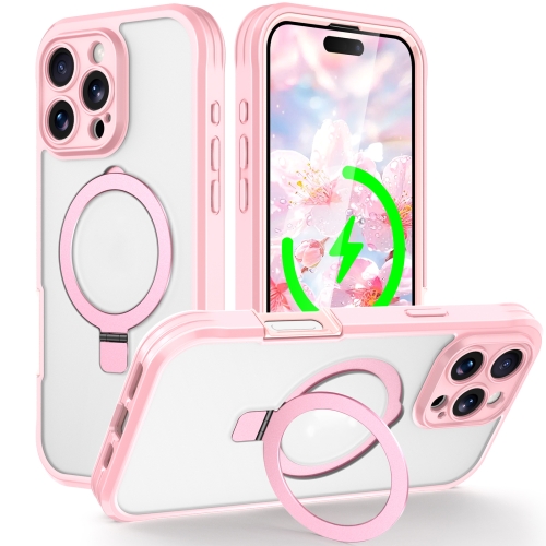 

For iPhone 16 Pro Skin Feel MagSafe Holder 360 Full Body Phone Case(Pink)