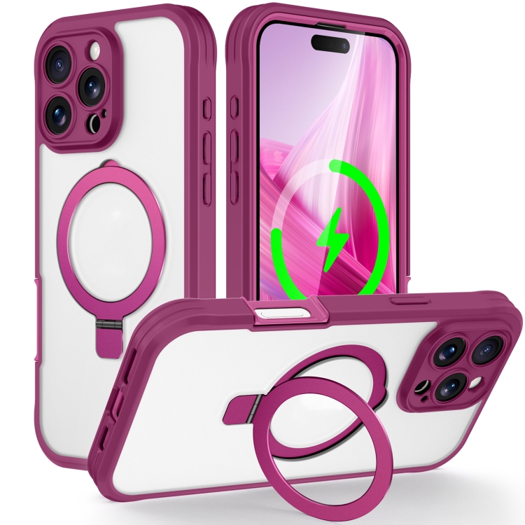 

For iPhone 16 Pro Skin Feel MagSafe Holder 360 Full Body Phone Case(Rose Red)