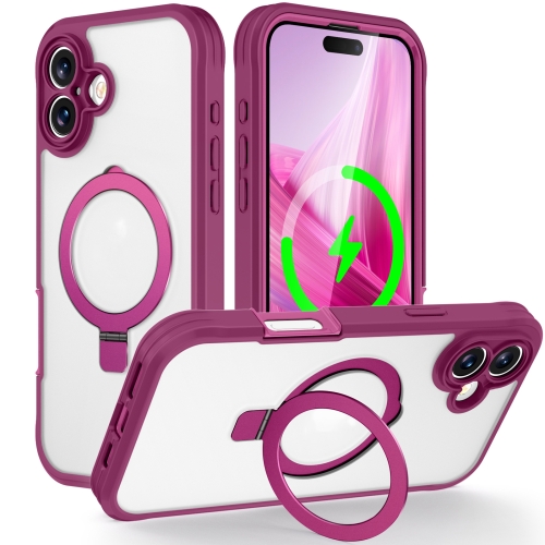 

For iPhone 16 Plus Skin Feel MagSafe Holder 360 Full Body Phone Case(Rose Red)