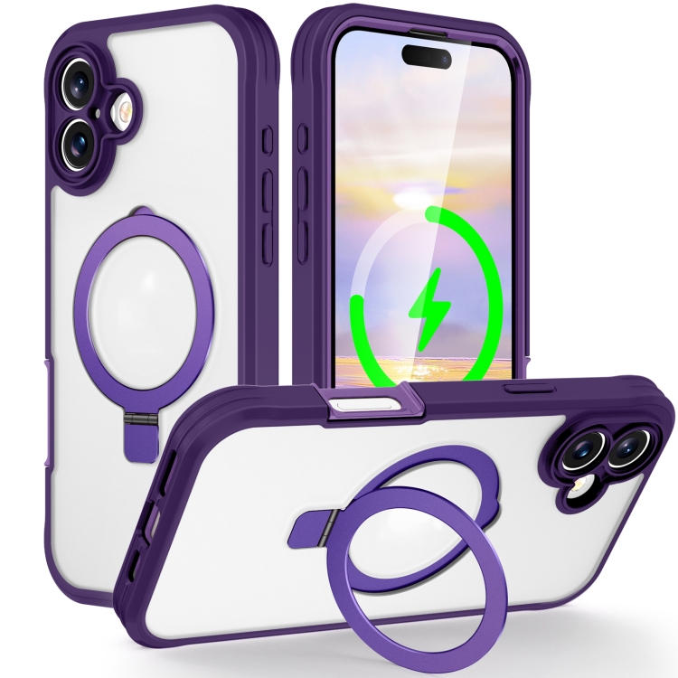 

For iPhone 16 Skin Feel MagSafe Holder 360 Full Body Phone Case(Purple)