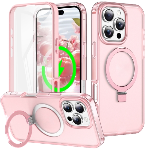 

For iPhone 16 Pro Max Frosted Skin Feel MagSafe Holder 360 Full Body Phone Case(Pink)