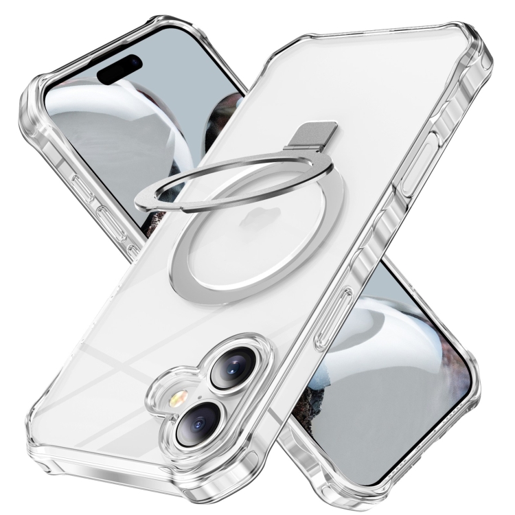 

For iPhone 16 Clear Wave MagSafe Holder Phone Case(Transparent)
