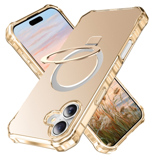 

For iPhone 16 Clear Wave MagSafe Holder Phone Case(Gold)