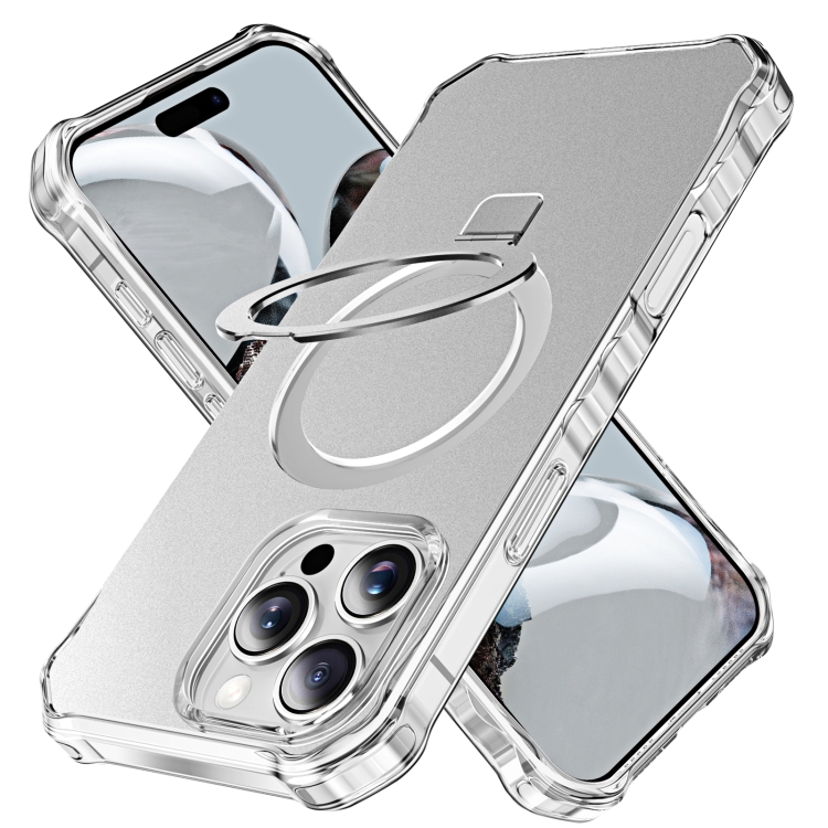 

For iPhone 16 Pro Solid Color Wave MagSafe Holder Phone Case(Silver)