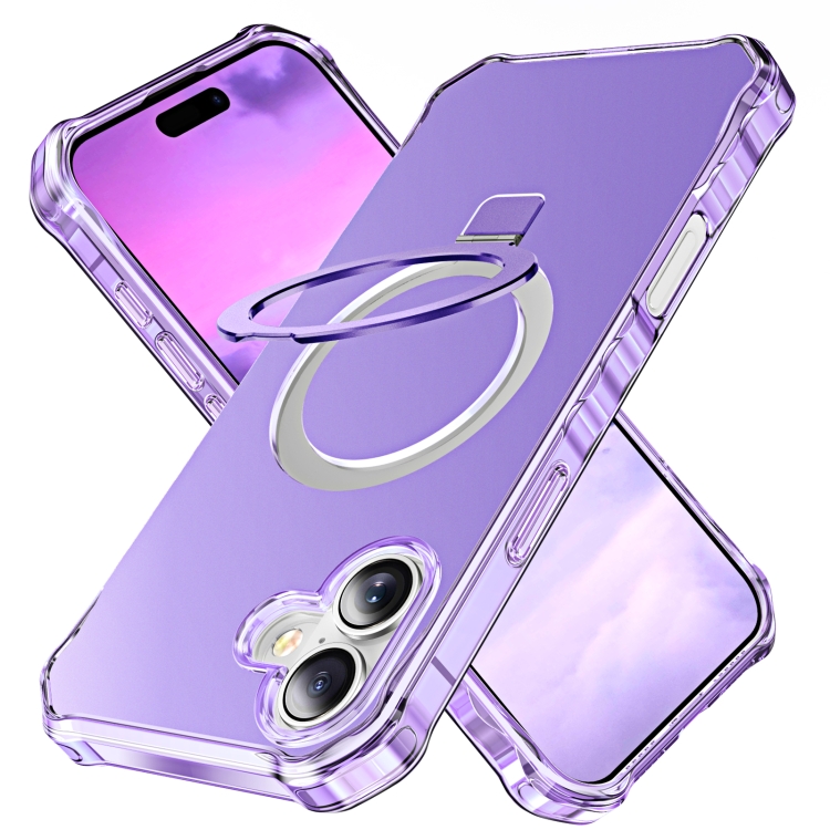 

For iPhone 16 Plus Solid Color Wave MagSafe Holder Phone Case(Purple)