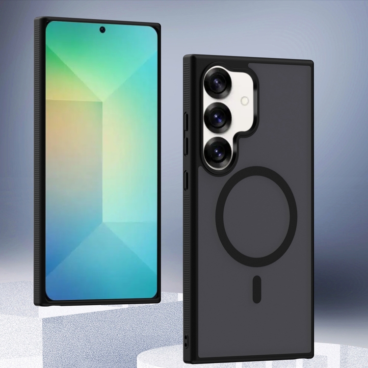 

For Samsung Galaxy S25 5G Transparent TPU Hybrid PC Magsafe Phone Case(Black)