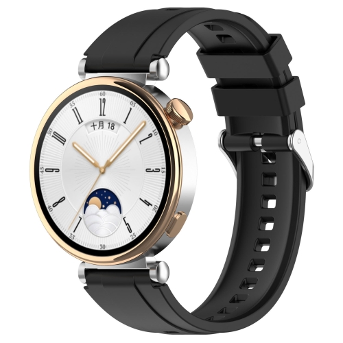 For Huawei Watch GT 5 Pro 46mm Silver Buckle Quick Release Silicone Watch Band Black