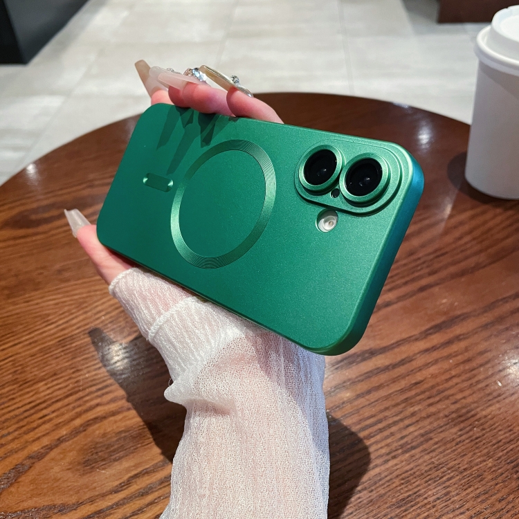 

For iPhone 16 Plus Metallic Paint Magsafe Liquid TPU Phone Case(Green)