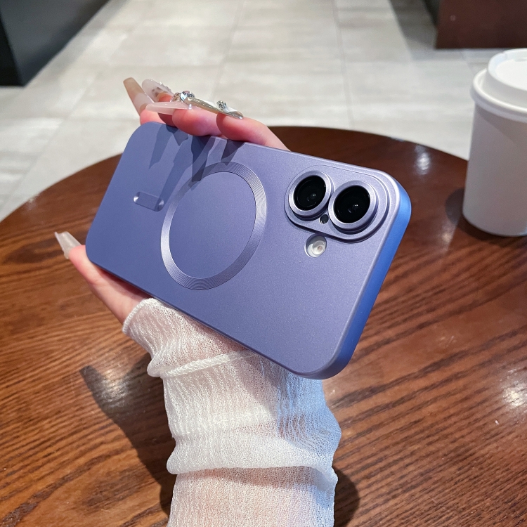 

For iPhone 16 Metallic Paint Magsafe Liquid TPU Phone Case(Purple)