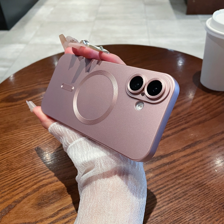 

For iPhone 16 Metallic Paint Magsafe Liquid TPU Phone Case(Pink)