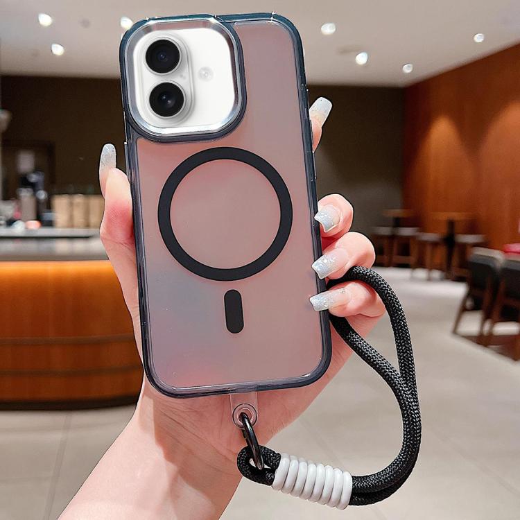 

For iPhone 17 Bright Shadow Magsafe Discoloration Phone Case with Wrist Strap(Black)